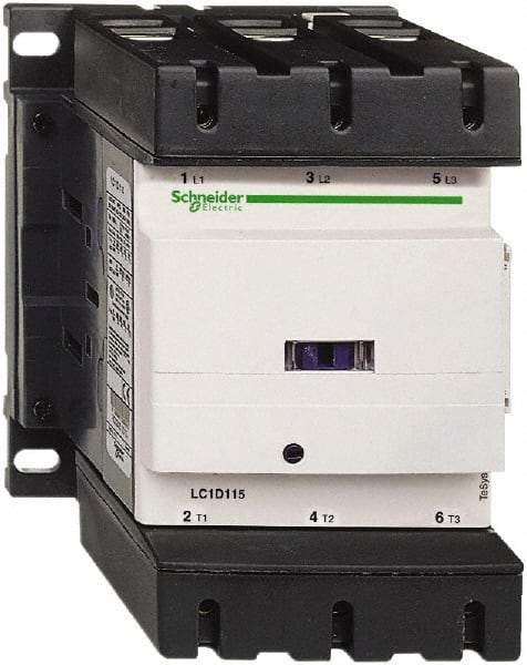 Schneider Electric - 3 Pole, 115 Coil VAC at 50/60 Hz, 115 Amp at 440 VAC, Nonreversible IEC Contactor - Bureau Veritas, CCC, CSA, CSA C22.2 No. 14, DNV, EN/IEC 60947-4-1, EN/IEC 60947-5-1, GL, GOST, LROS, RINA, RoHS Compliant, UL 508, UL Listed - Top Tool & Supply