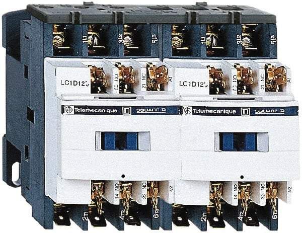 Schneider Electric - 3 Pole, 24 Coil VAC at 50/60 Hz, 9 Amp at 440 VAC, Reversible IEC Contactor - 1 Phase hp: 0.5 at 115 VAC, 1 at 230/240 VAC, 3 Phase hp: 2 at 200/208 VAC, 2 at 230/240 VAC, 5 at 460/480 VAC, 7.5 at 575/600 VAC - Top Tool & Supply