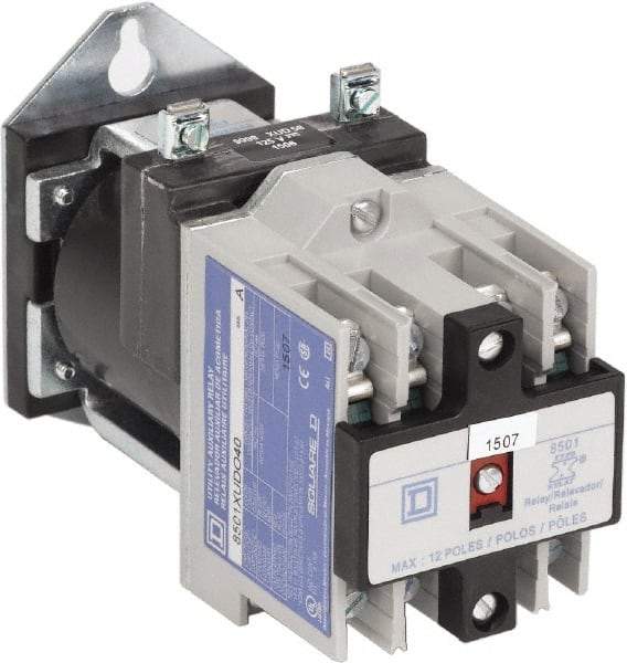 Square D - Electromechanical Screw Clamp General Purpose Relay - 5 Amp at 250 VDC, 4NO, 125 VDC - Top Tool & Supply