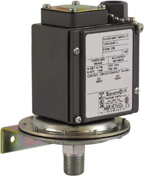 Square D - 4, 13 and 4X NEMA Rated, SPDT, 0.2 to 10 psi, Vacuum Switch Pressure and Level Switch - Adjustable Pressure, 120 VAC, 125 VDC, 240 VAC, 250 VDC, Screw Terminal - Top Tool & Supply