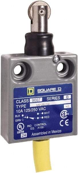 Square D - SPDT, NC/NO, 240 VAC, Prewired Terminal, Roller Plunger Actuator, General Purpose Limit Switch - 1, 2, 4, 6, 6P NEMA Rating, IP67 IPR Rating, 80 Ounce Operating Force - Top Tool & Supply