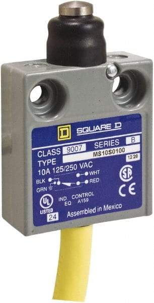 Square D - SPDT, NC/NO, 240 VAC, Prewired Terminal, Plunger Actuator, General Purpose Limit Switch - 1, 2, 4, 6, 6P NEMA Rating, IP67 IPR Rating, 80 Ounce Operating Force - Top Tool & Supply