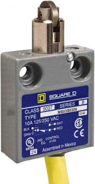 Square D - SPDT, NC/NO, 240 VAC, Prewired Terminal, Roller Plunger Actuator, General Purpose Limit Switch - 1, 2, 4, 6, 6P NEMA Rating, IP67 IPR Rating, 80 Ounce Operating Force - Top Tool & Supply