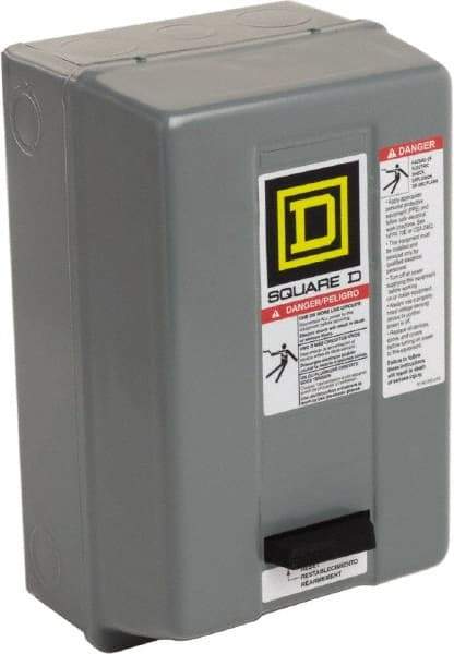 Square D - 220 Coil VAC at 50 Hz, 240 Coil VAC at 60 Hz, 27 Amp, NEMA Size 1, Nonreversible Enclosed Enclosure NEMA Motor Starter - 3 hp at 1 Phase, 1 Enclosure Rating - Top Tool & Supply