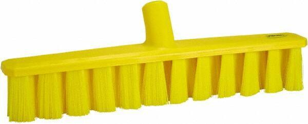 Vikan - 15.25" Fine Particle Polyester Push Broom - 1-7/8" Bristle Length, Plastic Block, European Threaded Handle Connection, Handle Sold Separately - Top Tool & Supply