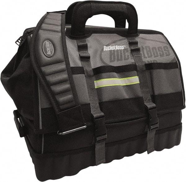 Bucket Boss - 18 Pocket Gray & Black Polyester Tool Bag - 18" Wide x 11" Deep x 16" High - Top Tool & Supply