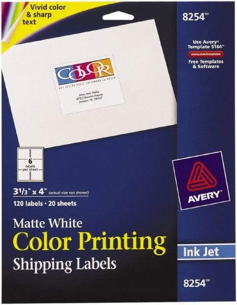 AVERY - 3.33" Wide x 4" Long, Matte White Paper Inkjet Label - For Inkjet Printers - Top Tool & Supply