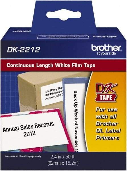 Brother - 2.4" Wide x 600" Long, White Film Label Tape - For PC Label Printers - Top Tool & Supply