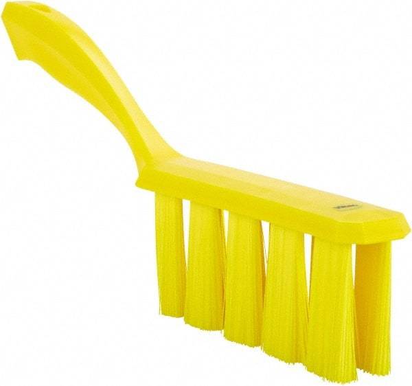 Vikan - 3.9" Bristle Length, Polyester Cleaning & Finishing Brush - 3" Long x 6-1/2" Wide Head, 13" OAL, Easy Grip Handle, Yellow, Polypropylene Block - Top Tool & Supply