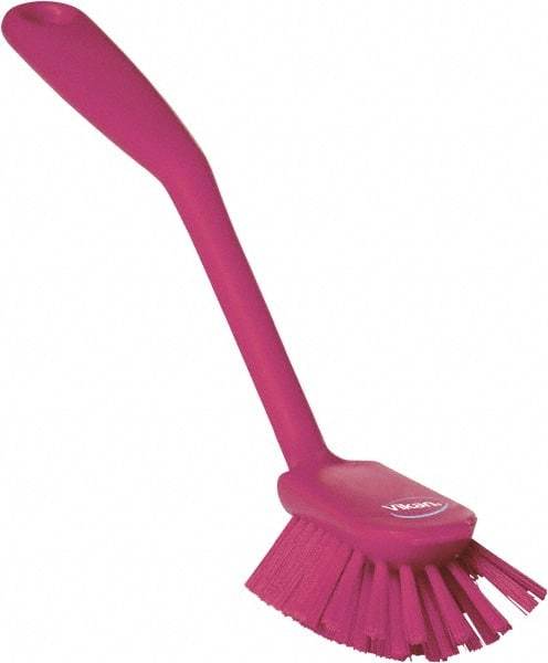 Vikan - 2.4" Bristle Length, Polyester Cleaning & Finishing Brush - 2-1/2" Long x 2.4" Wide Head, 10.8" OAL, Easy Grip Handle, Pink, Polypropylene Block - Top Tool & Supply