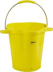 Vikan - 5 Gal, 18" High, Polypropylene Round Yellow Single Pail with Pour Spout - Handle Included, 15.4mm Top Length x 18.9" Top Width x 18.9" Top Diam - Top Tool & Supply