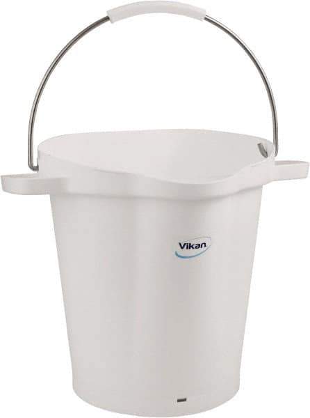 Vikan - 5 Gal, 18" High, Polypropylene Round White Single Pail with Pour Spout - Handle Included, 15.4mm Top Length x 18.9" Top Width x 18.9" Top Diam - Top Tool & Supply