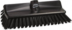 Vikan - 3.9" Bristle Length, Polyester Scrub Brush - 5-1/2" Wide Head, 3.9" OAL, European Threaded Handle, Black, Polypropylene Block - Top Tool & Supply