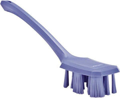 Vikan - 2-3/4" Bristle Length, Polyester Scrub Brush - 12" Long x 2-7/8" Wide Head, 15-1/2" OAL, Long Handle, Purple, Polypropylene Block - Top Tool & Supply