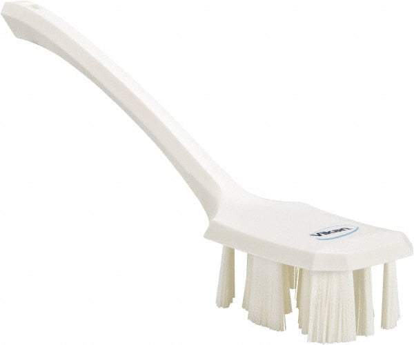 Vikan - 2-3/4" Bristle Length, Polyester Scrub Brush - 12" Long x 2-7/8" Wide Head, 15-1/2" OAL, Long Handle, White, Polypropylene Block - Top Tool & Supply