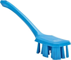 Vikan - 2-3/4" Bristle Length, Polyester Scrub Brush - 12" Long x 2-7/8" Wide Head, 15-1/2" OAL, Long Handle, Blue, Polypropylene Block - Top Tool & Supply