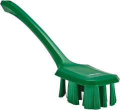 Vikan - 2-3/4" Bristle Length, Polyester Scrub Brush - 12" Long x 2-7/8" Wide Head, 15-1/2" OAL, Long Handle, Green, Polypropylene Block - Top Tool & Supply