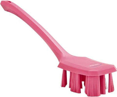 Vikan - 2-3/4" Bristle Length, Polyester Scrub Brush - 12" Long x 2-7/8" Wide Head, 15-1/2" OAL, Long Handle, Pink, Polypropylene Block - Top Tool & Supply