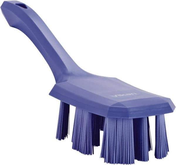 Vikan - 2-3/4" Bristle Length, Polyester Scrub Brush - 8" Long x 2-7/8" Wide Head, 10" OAL, Short Handle, Purple, Polypropylene Block - Top Tool & Supply