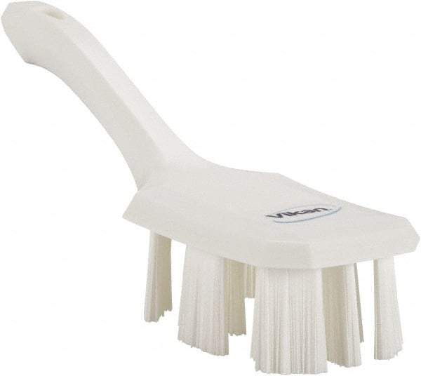 Vikan - 2-3/4" Bristle Length, Polyester Scrub Brush - 8" Long x 2-7/8" Wide Head, 10" OAL, Short Handle, White, Polypropylene Block - Top Tool & Supply