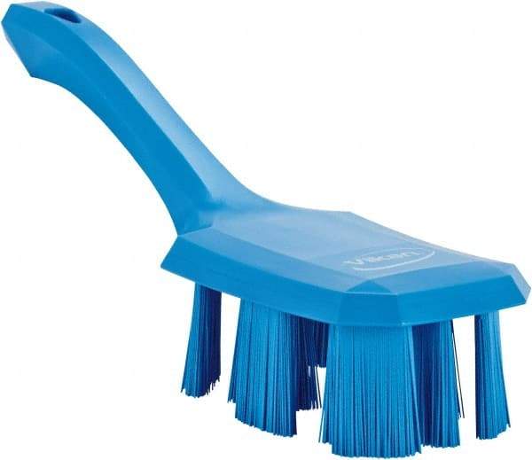 Vikan - 2-3/4" Bristle Length, Polyester Scrub Brush - 8" Long x 2-7/8" Wide Head, 10" OAL, Short Handle, Blue, Polypropylene Block - Top Tool & Supply