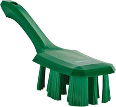 Vikan - 2-3/4" Bristle Length, Polyester Scrub Brush - 8" Long x 2-7/8" Wide Head, 10" OAL, Short Handle, Green, Polypropylene Block - Top Tool & Supply