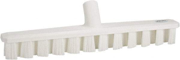 Vikan - 1-7/8" Bristle Length, Polyester Deck Scrub Brush - 1-7/8" Wide Head, 15-1/4" OAL, European Threaded Handle, White, Polypropylene Block - Top Tool & Supply