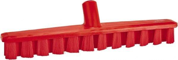 Vikan - 1-7/8" Bristle Length, Polyester Deck Scrub Brush - 1-7/8" Wide Head, 15-1/4" OAL, European Threaded Handle, Red, Polypropylene Block - Top Tool & Supply