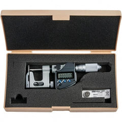 Mitutoyo - 0 to 1" Range, 0.00005" Resolution, Interchangeable Anvil Type Throat IP65 Electronic Outside Micrometer - 0.0002" Accuracy, Friction Thimble, Carbide-Tipped Face, SR44 Battery - Top Tool & Supply