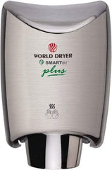 World Dryer - 1200 Watt Silver Finish Electric Hand Dryer - 100/120 Volts, 10 Amps, 9.3" Wide x 12-1/2" High x 7.6" Deep - Top Tool & Supply