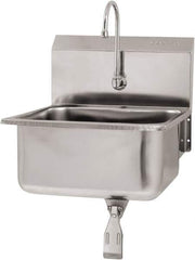 SANI-LAV - 19" Long x 16" Wide Inside, 1 Compartment, Grade 304 Stainless Steel Hand Sink Wall Mount with Single Knee Valve - 18 Gauge, 21" Long x 20" Wide x 24" High Outside, 10" Deep - Top Tool & Supply