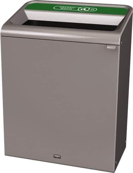 Rubbermaid - 45 Gal Gray Rectangle Decorative Indoor Single Stream Waste Receptacle - Metal, Organic Waste Graphic, 37.965" High x 29.132" Long x 19-1/2" Wide, Lid Included - Top Tool & Supply