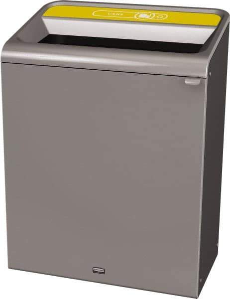 Rubbermaid - 45 Gal Gray Rectangle Decorative Indoor Single Stream Waste Receptacle - Metal, Cans Graphic, 37.965" High x 29.132" Long x 19-1/2" Wide, Lid Included - Top Tool & Supply