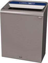 Rubbermaid - 45 Gal Gray Rectangle Decorative Indoor Single Stream Waste Receptacle - Metal, Mixed Recycling Graphic, 37.965" High x 29.132" Long x 19-1/2" Wide, Lid Included - Top Tool & Supply