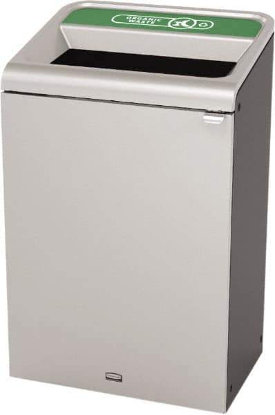 Rubbermaid - 33 Gal Gray Rectangle Decorative Indoor Single Stream Waste Receptacle - Metal, Organic Waste Graphic, 37.965" High x 24.051" Long x 19-1/2" Wide, Lid Included - Top Tool & Supply