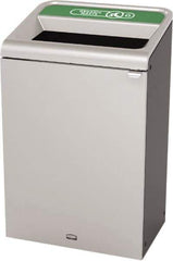 Rubbermaid - 33 Gal Gray Rectangle Decorative Indoor Single Stream Waste Receptacle - Metal, Organic Waste Graphic, 37.965" High x 24.051" Long x 19-1/2" Wide, Lid Included - Top Tool & Supply