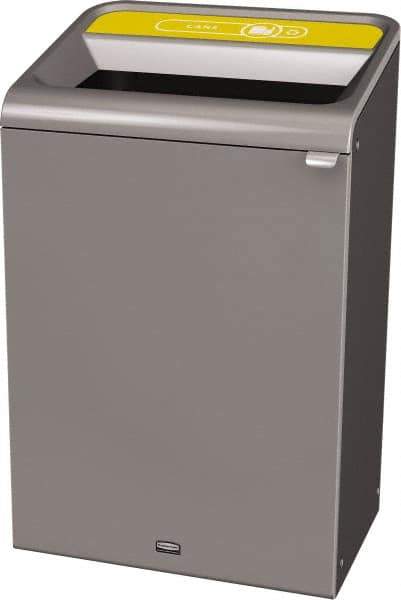 Rubbermaid - 33 Gal Gray Rectangle Decorative Indoor Single Stream Waste Receptacle - Metal, Cans Graphic, 37.965" High x 24.051" Long x 19-1/2" Wide, Lid Included - Top Tool & Supply