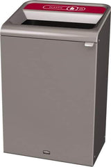 Rubbermaid - 33 Gal Gray Rectangle Decorative Indoor Single Stream Waste Receptacle - Metal, Plastic Graphic, 37.965" High x 24.051" Long x 19-1/2" Wide, Lid Included - Top Tool & Supply