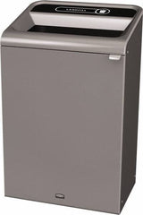 Rubbermaid - 33 Gal Gray Rectangle Decorative Indoor Single Stream Waste Receptacle - Metal, Landfill Graphic, 37.965" High x 24.051" Long x 19-1/2" Wide, Lid Included - Top Tool & Supply