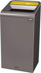 Rubbermaid - 23 Gal Gray Rectangle Decorative Indoor Single Stream Waste Receptacle - Metal, Cans Graphic, 37.965" High x 19.588" Long x 19-1/2" Wide, Lid Included - Top Tool & Supply