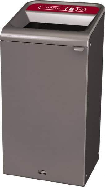 Rubbermaid - 23 Gal Gray Rectangle Decorative Indoor Single Stream Waste Receptacle - Metal, Plastic Graphic, 37.965" High x 19.588" Long x 19-1/2" Wide, Lid Included - Top Tool & Supply