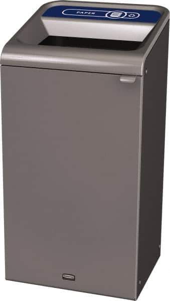 Rubbermaid - 23 Gal Gray Rectangle Decorative Indoor Single Stream Waste Receptacle - Metal, Paper Graphic, 37.965" High x 19.588" Long x 19-1/2" Wide, Lid Included - Top Tool & Supply