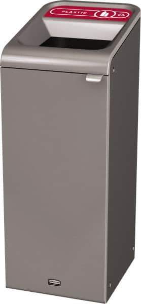 Rubbermaid - 15 Gal Gray Rectangle Decorative Indoor Single Stream Waste Receptacle - Metal, Plastic Graphic, 37.965" High x 14.784" Long x 19-1/2" Wide, Lid Included - Top Tool & Supply