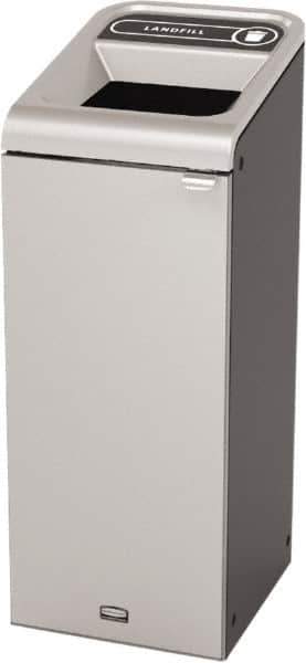 Rubbermaid - 15 Gal Gray Rectangle Decorative Indoor Single Stream Waste Receptacle - Metal, Landfill Graphic, 37.965" High x 14.784" Long x 19-1/2" Wide, Lid Included - Top Tool & Supply