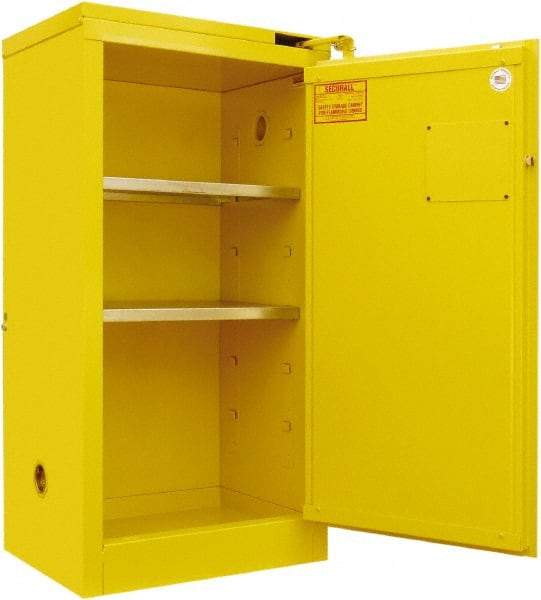 Securall Cabinets - 2 Door, 2 Shelf, Yellow Steel Standard Safety Cabinet for Flammable and Combustible Liquids - 46" High x 24" Wide x 18" Deep, Self Closing Door, 3 Point Key Lock, 20 Gal Capacity - Top Tool & Supply