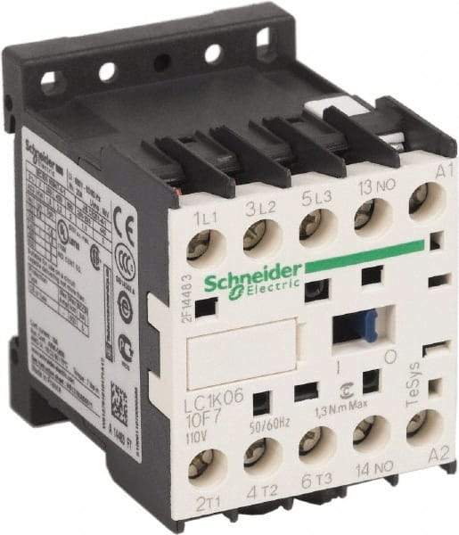 Schneider Electric - 3 Pole, 110 Coil VAC at 50/60 Hz, 6 Amp at 440 VAC, Nonreversible IEC Contactor - BS 5424, CSA, IEC 60947, NF C 63-110, RoHS Compliant, UL Listed, VDE 0660 - Top Tool & Supply