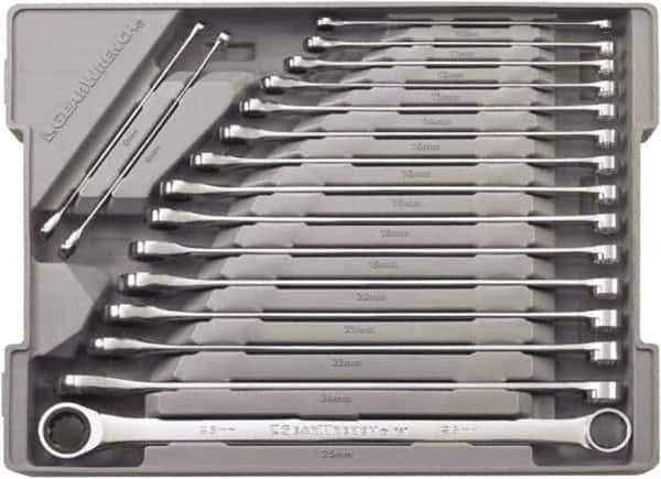 GearWrench - 17 Piece, 8mm to 25mm, 12 Point Combination Wrench Set - Metric Measurement Standard, Chrome Finish, Comes in Plastic Tray - Top Tool & Supply