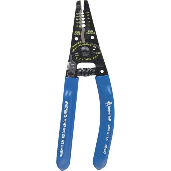 Imperial - 10 AWG to 20 AWG Solid, 22 AWG Stranded Capacity Wire Stripper/Cutter - 7-1/4" OAL, Hardened Steel with Cushion Grip Handle - Top Tool & Supply