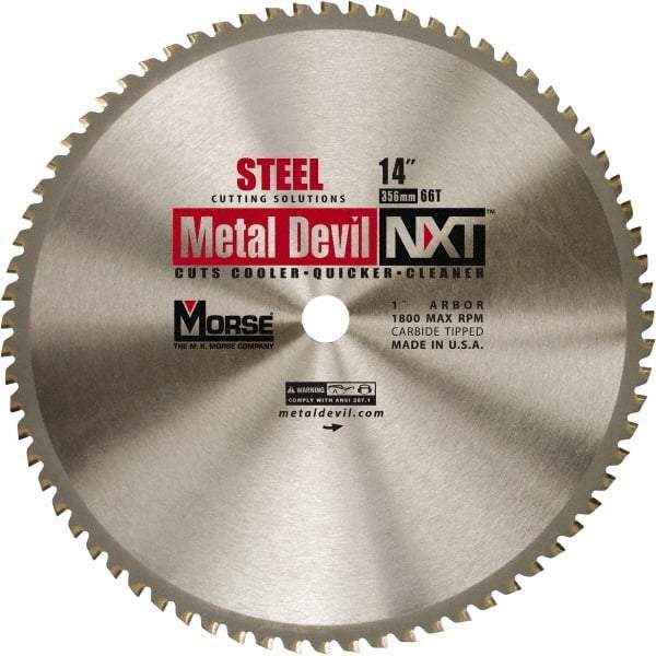 M.K. MORSE - 14" Diam, 1" Arbor Hole Diam, 66 Tooth Wet & Dry Cut Saw Blade - Steel, Standard Round Arbor - Top Tool & Supply