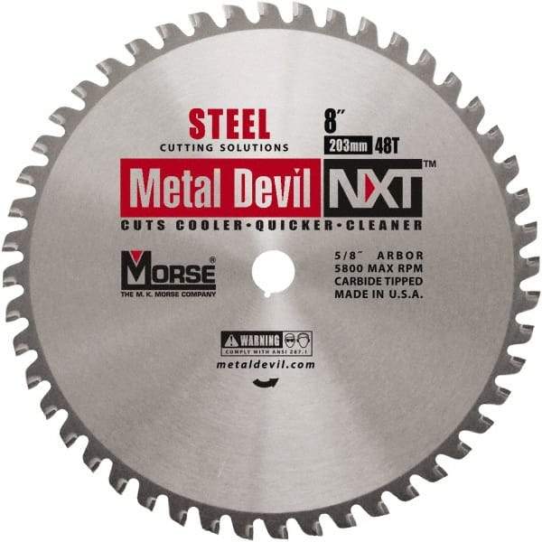 M.K. MORSE - 8" Diam, 5/8" Arbor Hole Diam, 48 Tooth Wet & Dry Cut Saw Blade - Steel, Standard Round Arbor - Top Tool & Supply